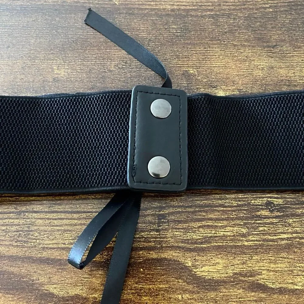 Black Y2K Lace Up Corset Stretch Wide Waist Belt, Fits Up to 27 Inches, X7GA1312